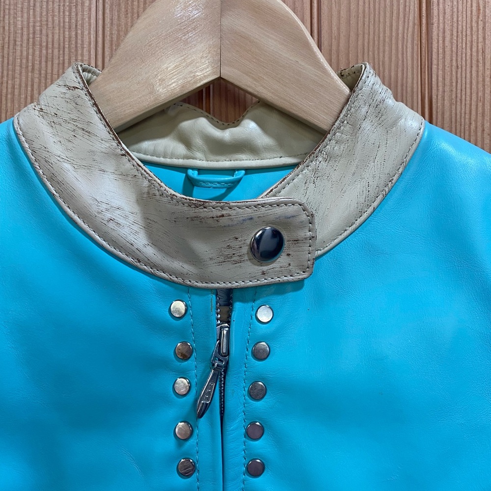 Vintage Wilsons Leather Blue and Tan Star Studded Jacket EUC - Picture 5 of 12